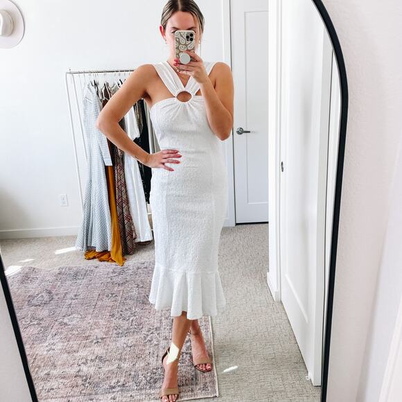 Opening Ceremony Textured White O-Ring Ruffle Hem Midi Dress - Picture 5 of 16